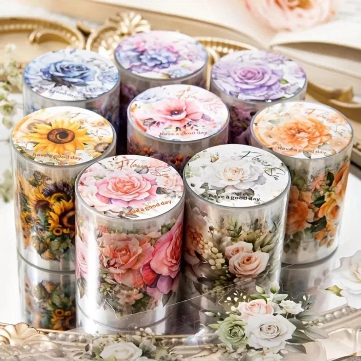 ( Buy 1 Get 1 Free ) Aesthetic Pastel Floral Washi Tape roll| Assorted color | Pack of 1 l