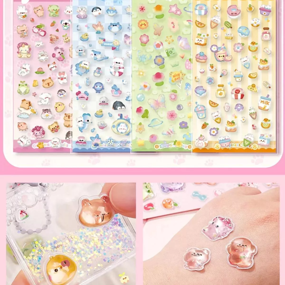 (Buy 1 get 1 free ) Cute 3d Embossed animal Sticker for journaling, scrapbooking, gifting l Pack of 1 sheet