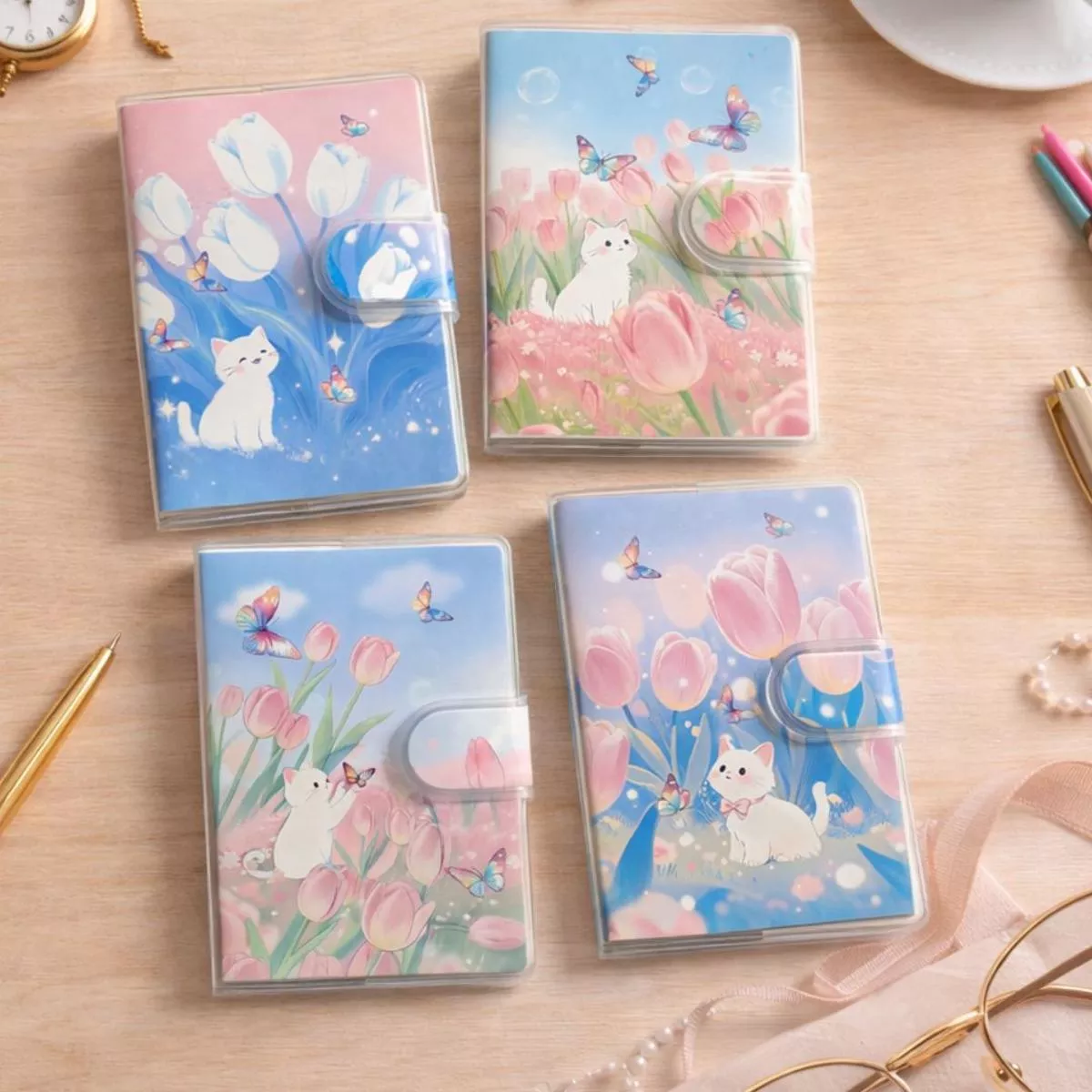 ( Buy 1 Get 1 Free ) Premium Cute Cat Tulip Mini Diary | A7 l Ruled lPack of 1