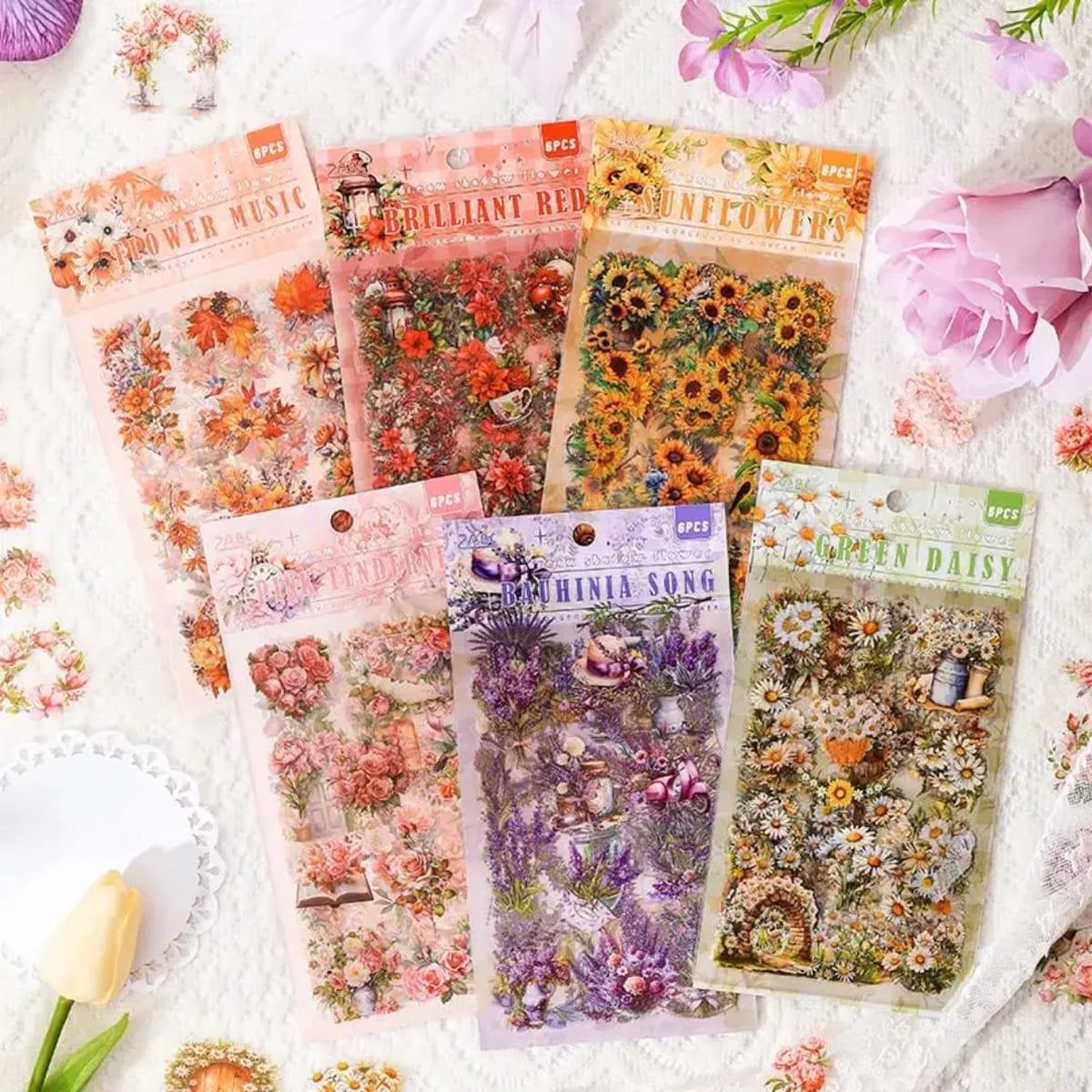 (Buy 1 Get 1 Free) Premium Floral Journaling Stickers l Pack of 6 Sheets l Elegant Floral Stickers for Scrapbooking & Planners