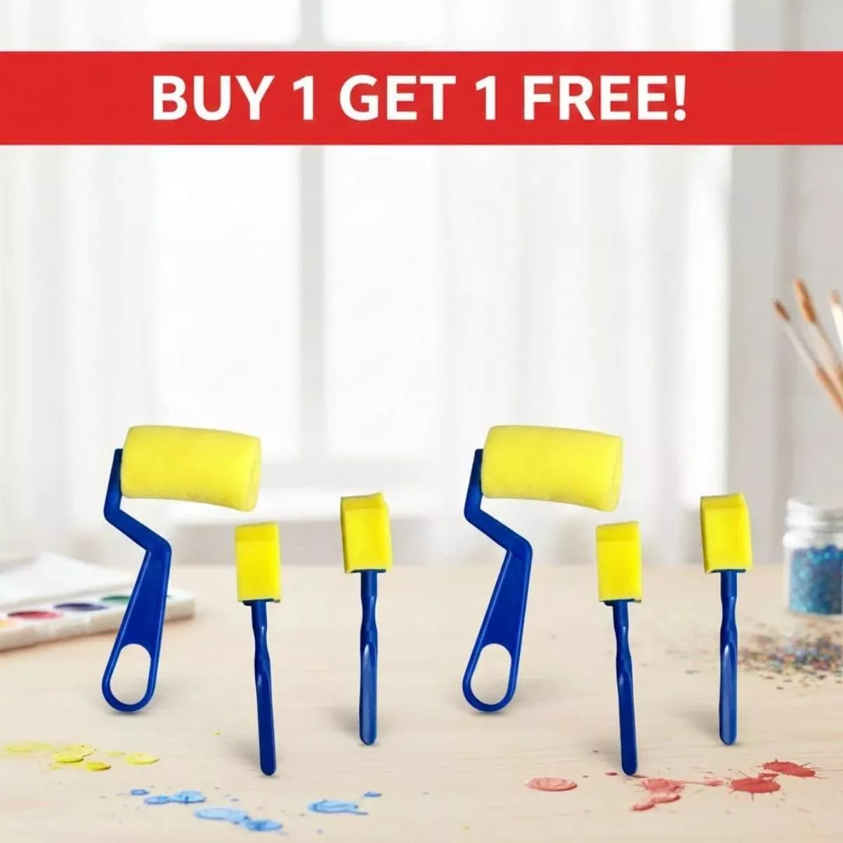 (Buy 1 & Get 1 Free) Yellow Sponge Paint Rollers | 3 Piece Set